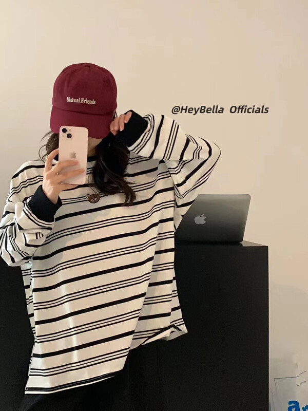 New in early autumn! [HEY BELLA] Korean embroidered bear long-sleeved T-shirt B1871# L