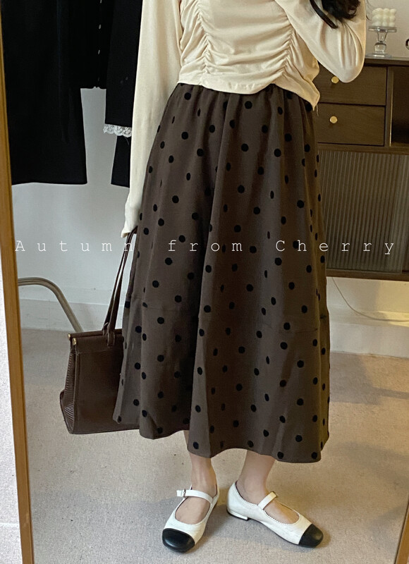 Autumn is new!【CHERRY STUDIO】Big wave point wash cotton skirt 6735# HBX