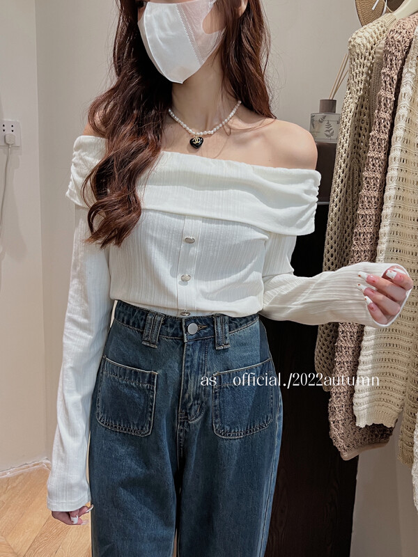 New in early autumn! [AS] Age-reducing style one-shoulder breasted knitted sweater 2332# HJY