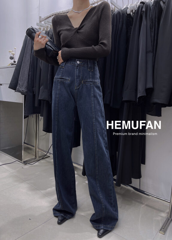 New in early autumn! [HEMUFAN Hemufan] Design sense Korean straight comfortable jeans 8020# L