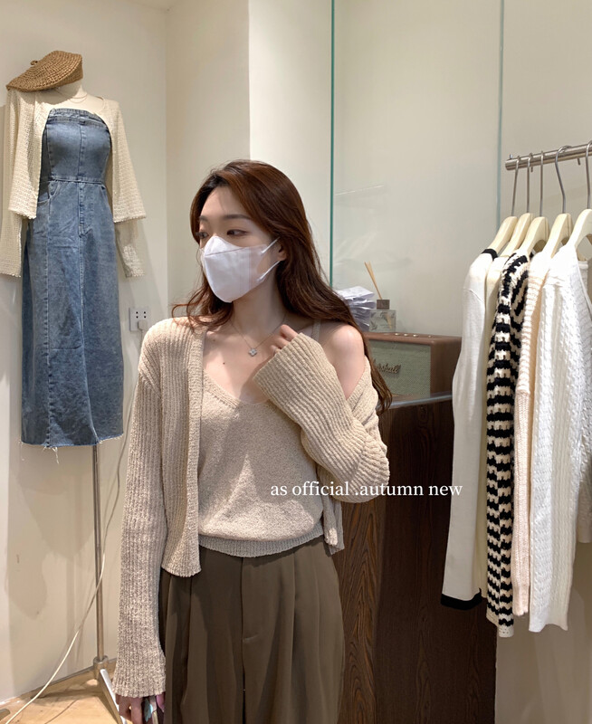 New in autumn! [AS] round neck single-breasted knitted cardigan + simple camisole suit YS1-8808# HJY