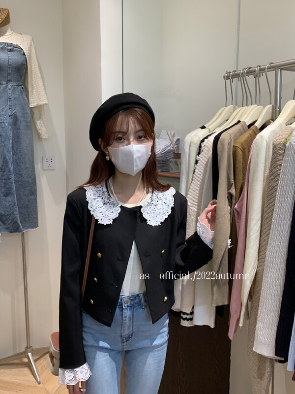 New in autumn! [AS] High-quality lace stitching small fragrance short coat 8192# HJY