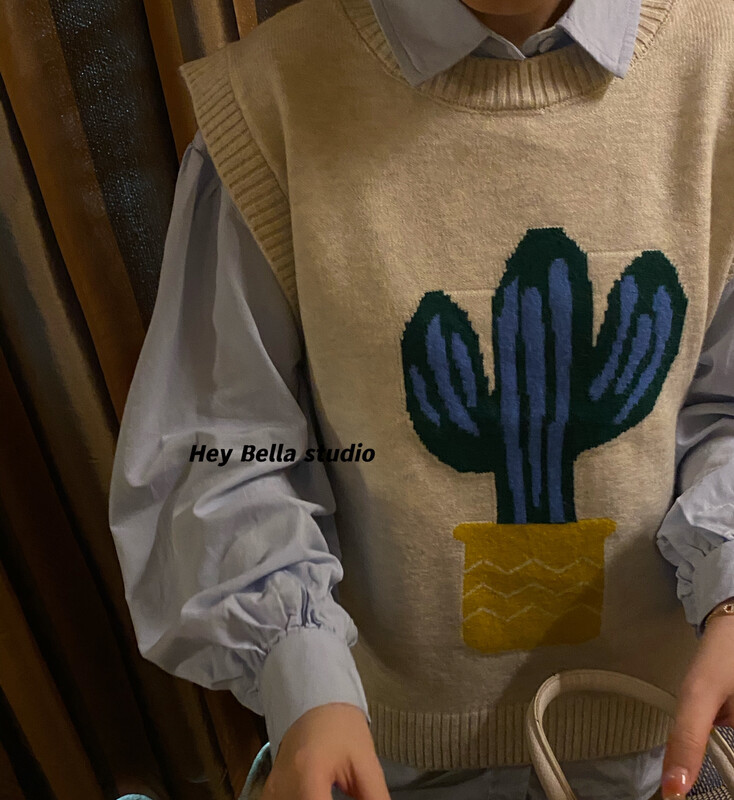 New in early autumn! [HEY BELLA] Korean version of cactus knitted vest / suspenders (single vest) 9166# L