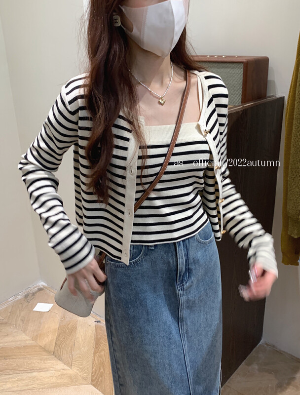New in early autumn! [AS] Striped casual all-match knitted cardigan 8806# HJY
