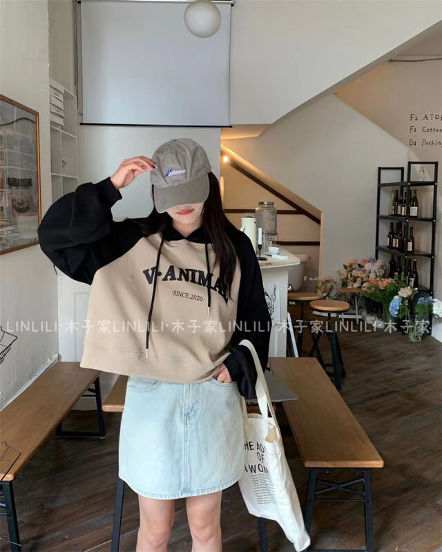 Autumn is new! [Muzijia] Korean version of the hooded letter printing sweater 88060# LSW