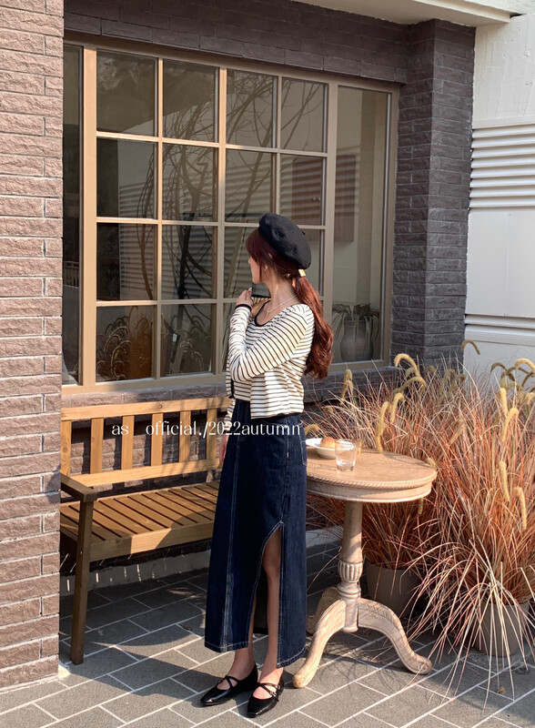 New in early autumn!【AS】Slim and versatile denim slit skirt 1017# HJY