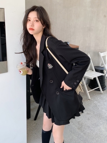Net red fried street black small suit jacket women's college style all-match 2022 spring and autumn new casual suit women