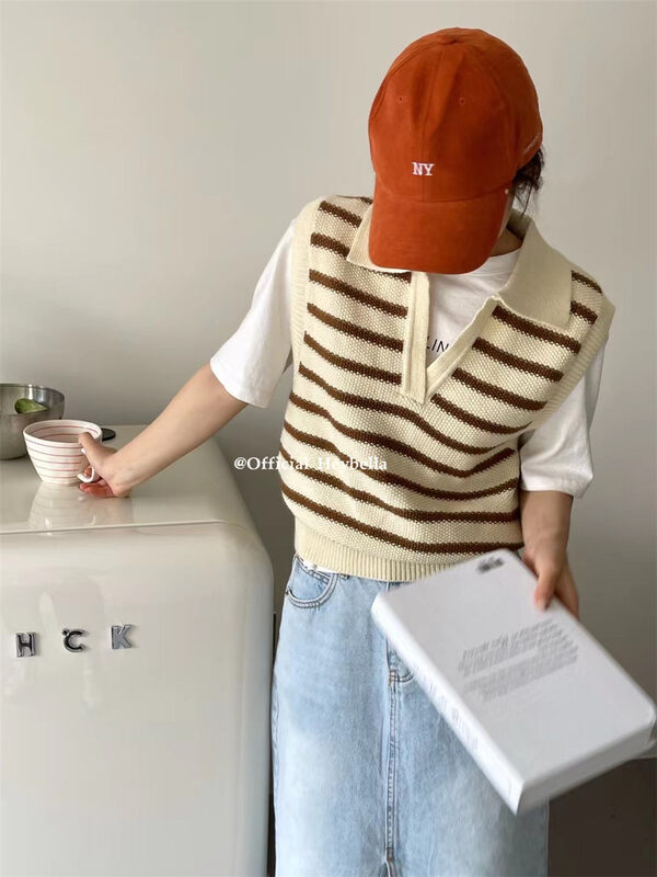 New in early autumn!【HEY BELLA】Casual V-neck striped sweater 9146# LL