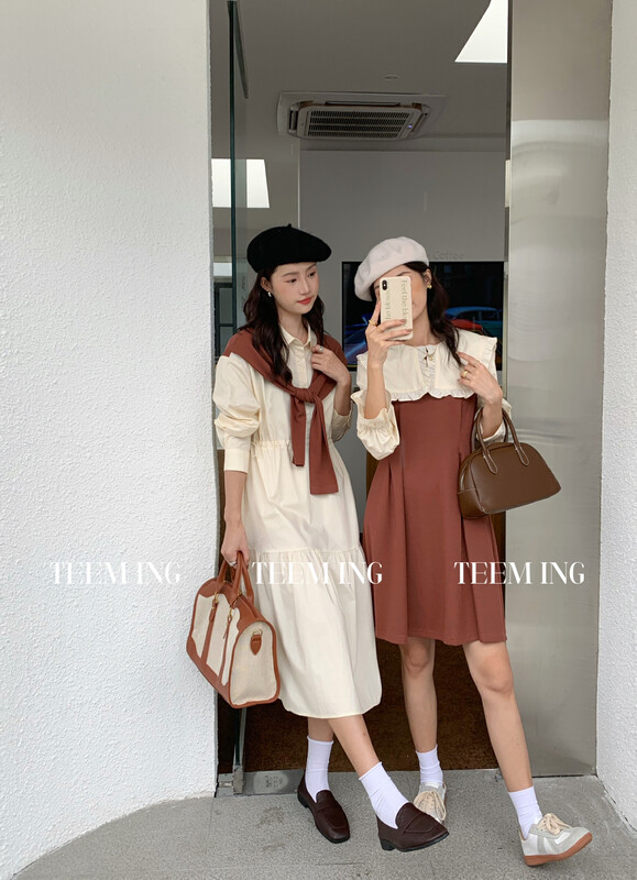 New in autumn!【TEEM ING】Designed shawl slim casual dress 22T800# HJY