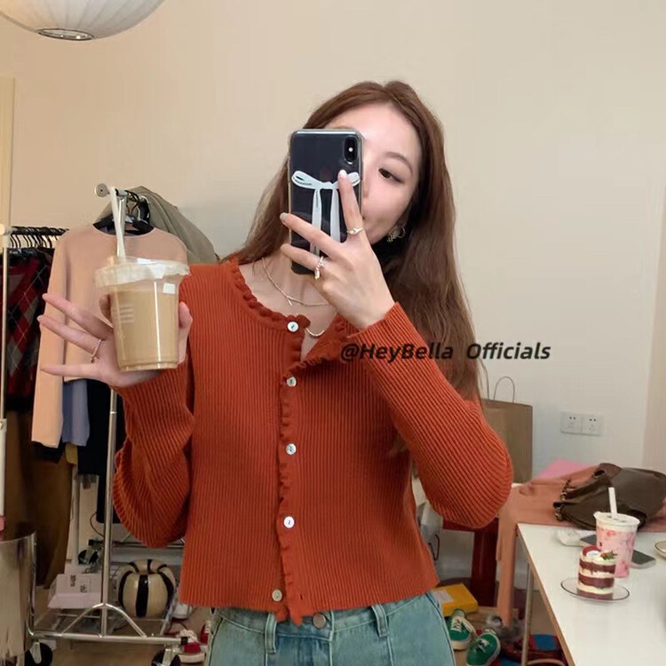 New in autumn!【HEY BELLA】Korean version of single-breasted knitted sweater with fungus 9217# L