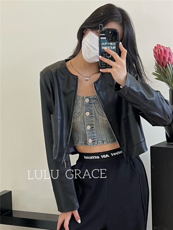 New in autumn! [LULU GRACE] Fashionable round neck zipper casual short jacket 6583# ZJY