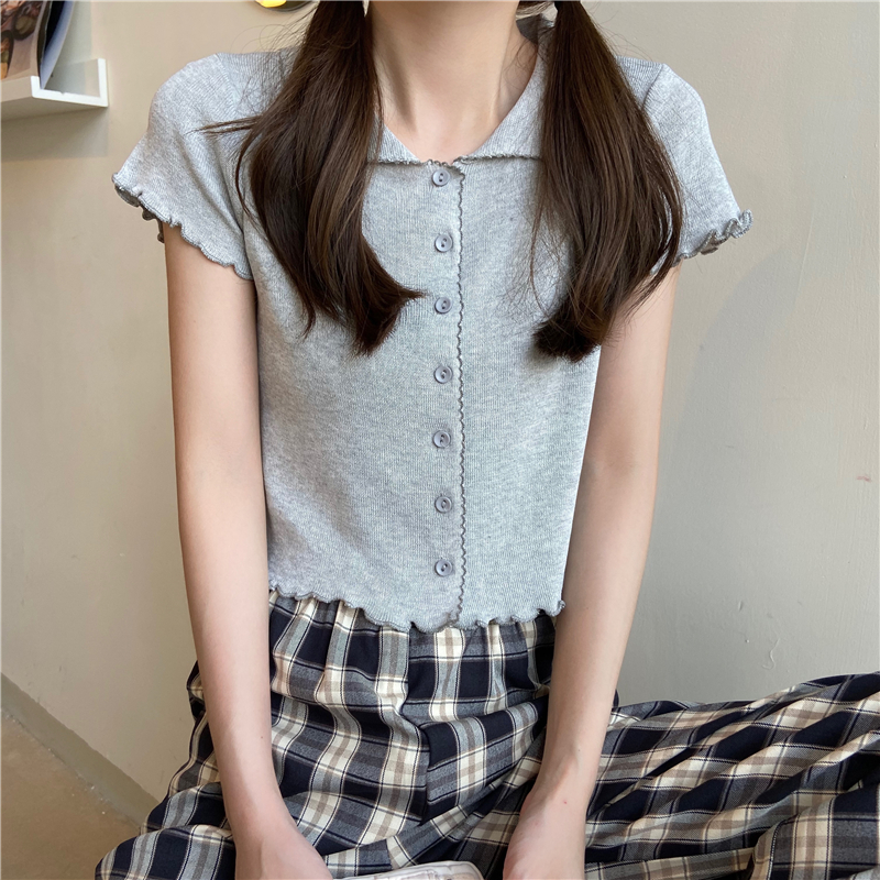 Real shooting real price Summer Korean version 2020 new POLO slim fit and thin exposed navel short short-sleeved T-shirt women