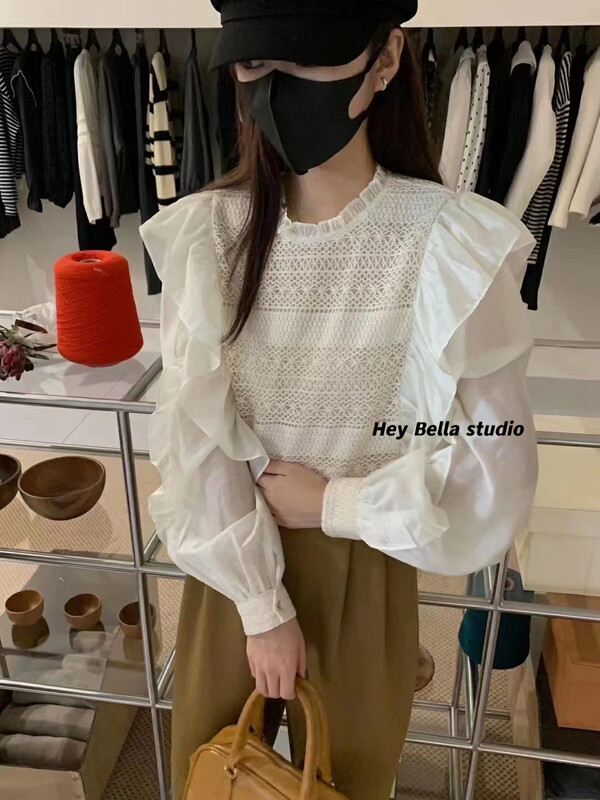 New in autumn!【HEY BELLA】Korean ruffled stitching blouse 1877# L