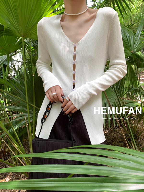 New in early autumn!【HEMUFAN】Carefully designed hollow knitted cardigan A08# L