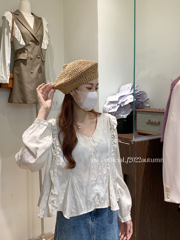 New in autumn! [AS] Simple solid color all-match small shirt 2330# HJY