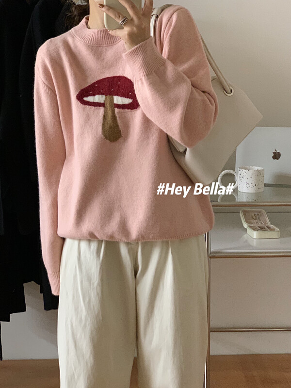 New in autumn! [HEY BELLA] Small mushroom versatile pullover warm sweater 9335# L