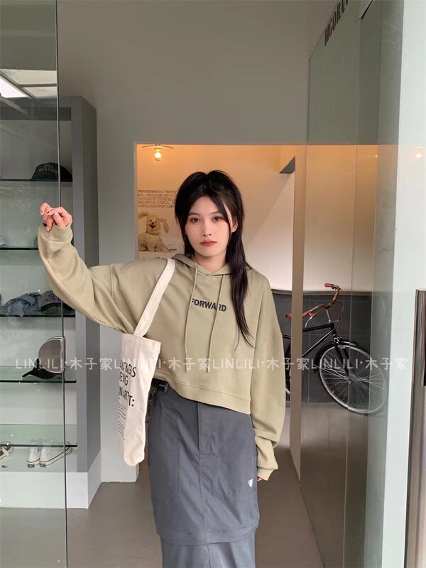 New in autumn! [Muzijia] Korean alphabet print hooded sweater 88055# LSW