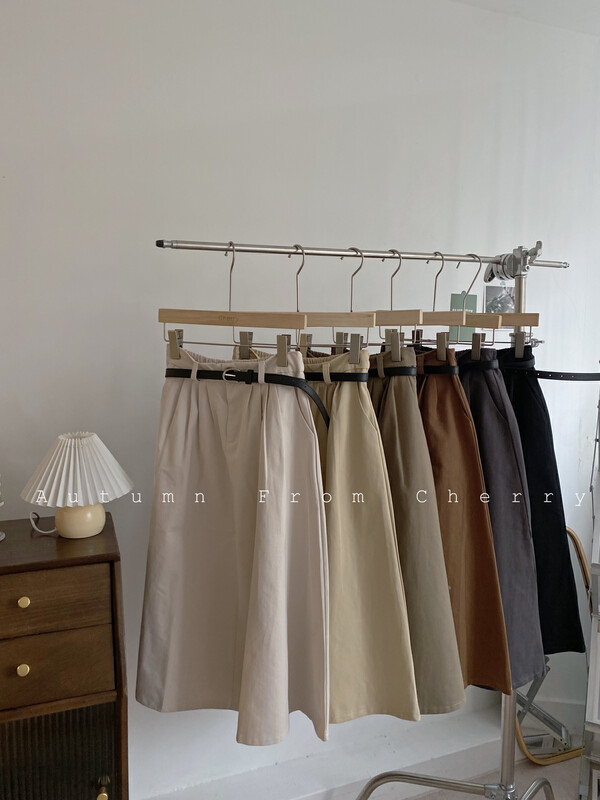 New in early autumn!【CHERRY STUDIO】Mid-length high waist casual all-match skirt (with belt) 6712# HBX