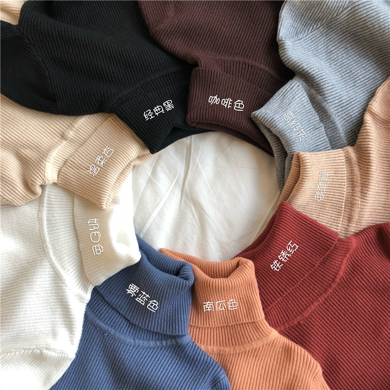 Autumn Korean version 2019 new all-match solid color slim fit pullover turtleneck warm long-sleeved knitted sweater women's
