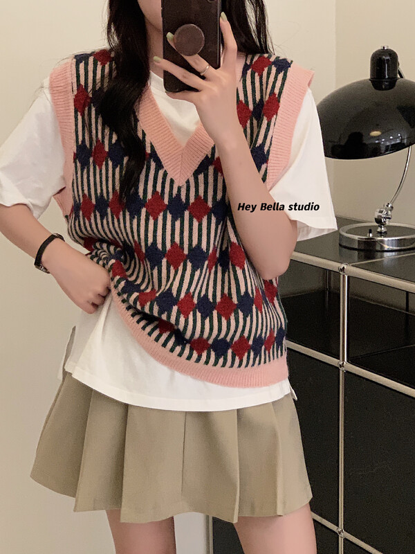 New in autumn!【HEY BELLA】Korean version of lingerie knitted vest 9239# L