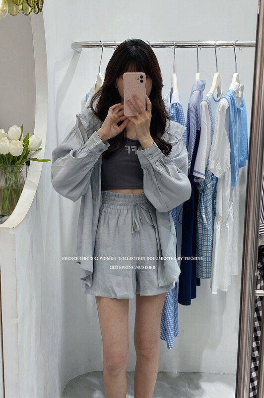 [TEEM ING] Versatile ins sunscreen shirt + letter printing suspenders + comfortable casual shorts suit 22T501# HJY