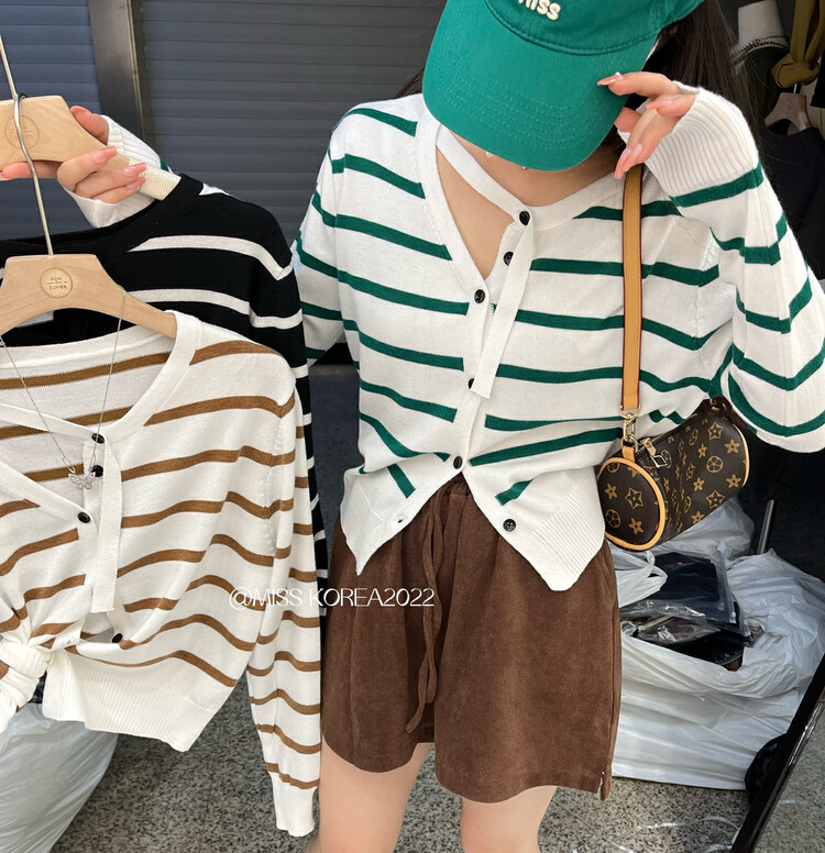 New in autumn!【MISS KOREA】Korean Striped Loose Knit Cardigan 9263# HBX