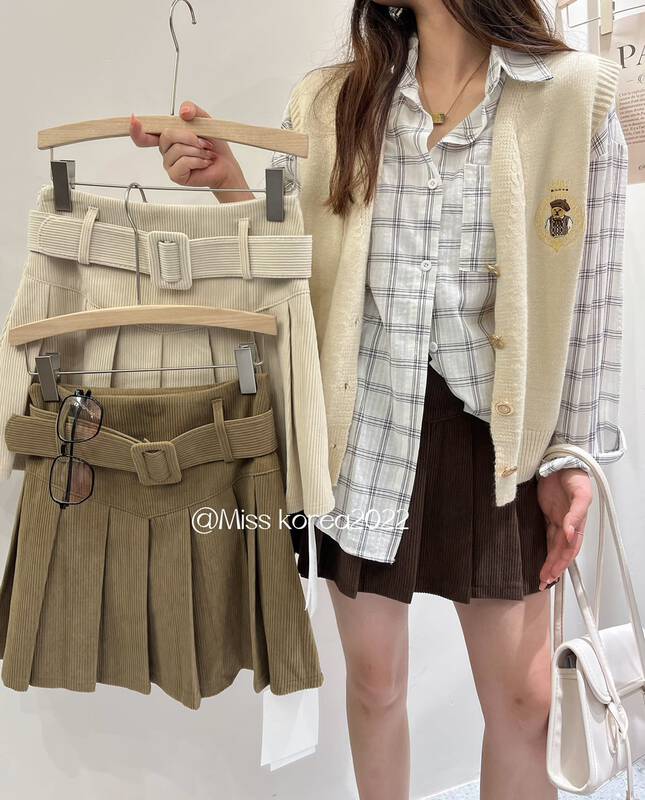 New in autumn!【MISS KOREA】Korean version of solid color high waist skirt (with belt) 9126# HBX