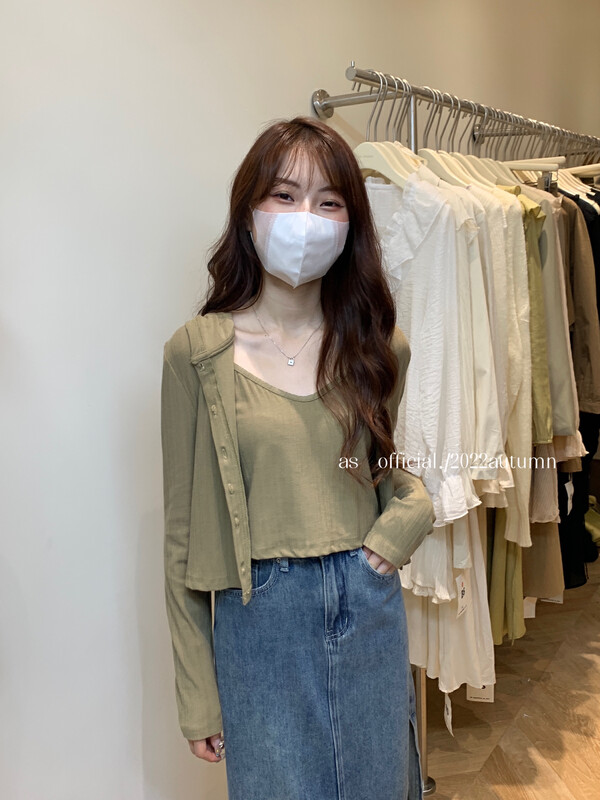 New in early autumn! [AS] Casual Short Hooded Knit Cardigan + Camisole Suit 2299# HJY