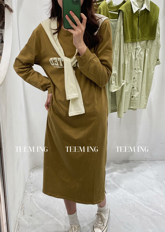 New in early autumn!【TEEM ING】Korean letter print dress (with detachable shawl) 22T567# HJY
