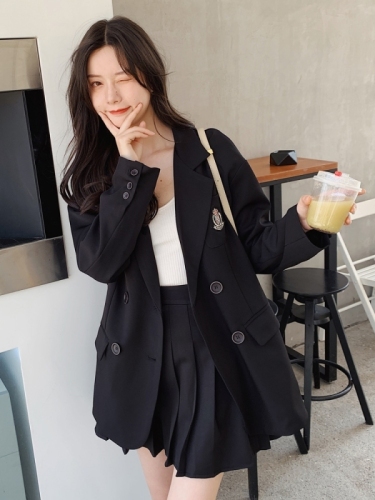 Net red fried street black small suit jacket women's college style all-match 2022 spring and autumn new casual suit women