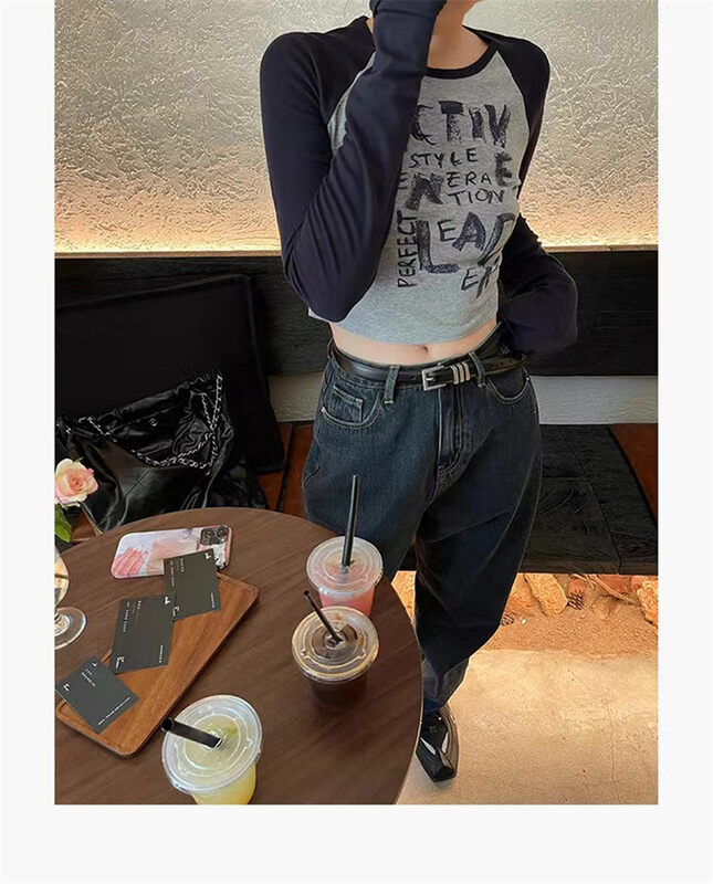 New in autumn! [TOP CLOSET] round neck contrast letter printing long-sleeved T-shirt 3608# OZQ