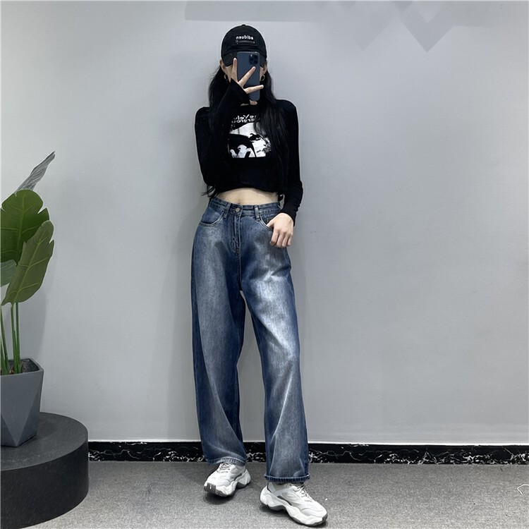 New in early autumn! [AI X2 denim] Gradient wide-leg fashion jeans 3782# HJY