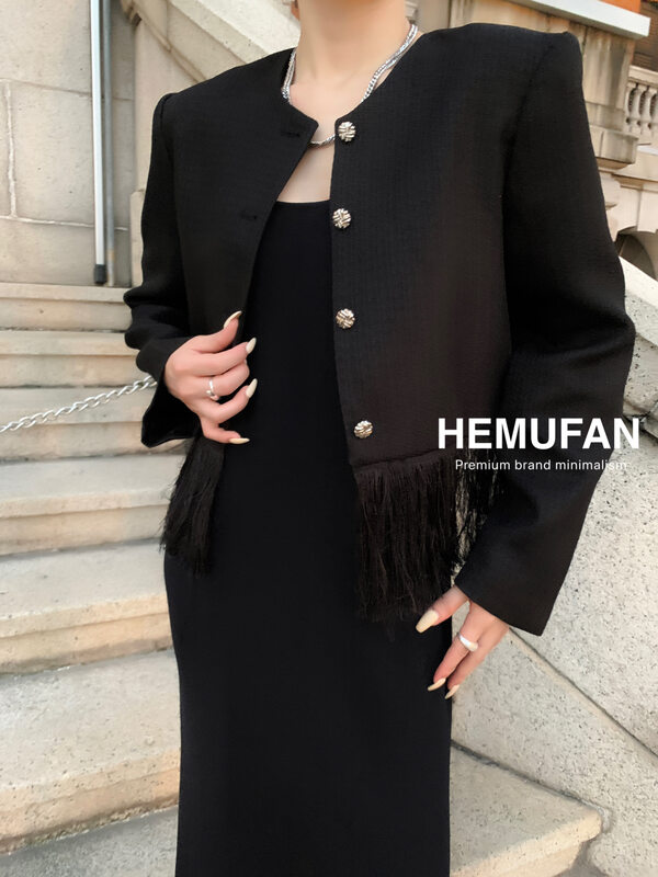 New in early autumn! [HEMUFAN] French retro tassel small fragrance short coat 5029# L