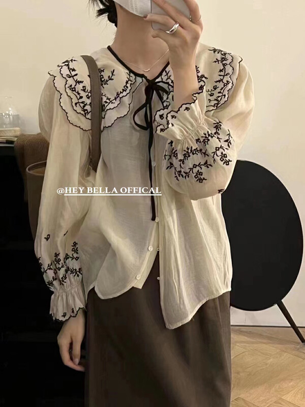 New in autumn! [HEY BELLA] Heavy Industry Embroidered Lace Shirt (Only Shirts) B5325# L