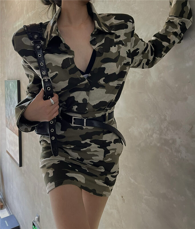 New in early autumn! [TOP CLOSET] camouflage design fashionable ins long-sleeved dress 9821# OZQ