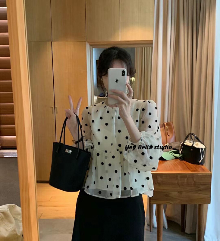 New in autumn! [HEY BELLA] Korean version of the polka dot doll shirt B832# L