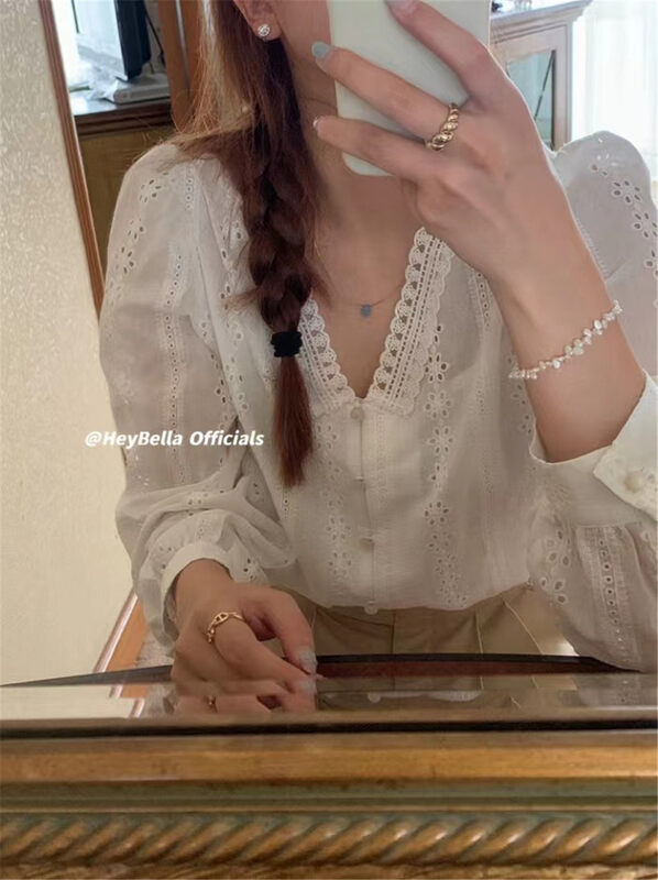 【HEY BELLA】French retro simple temperament shirt B1803# LL