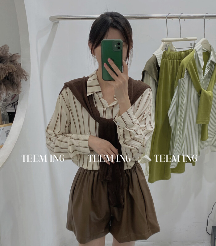 New in autumn!【TEEM ING】Korean casual striped shirt + sweater shawl suit 22T582# HJY