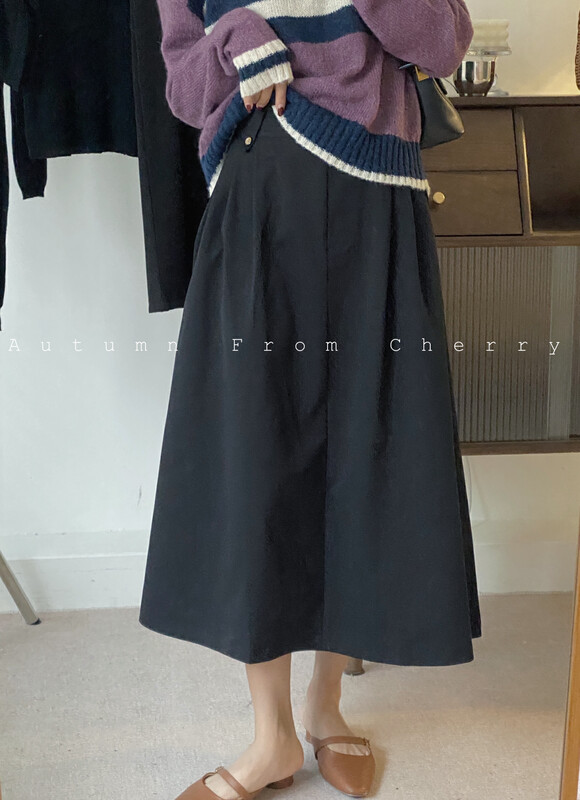 New in early autumn!【CHERRY STUDIO】Retro all-match button elastic skirt 6710# HBX