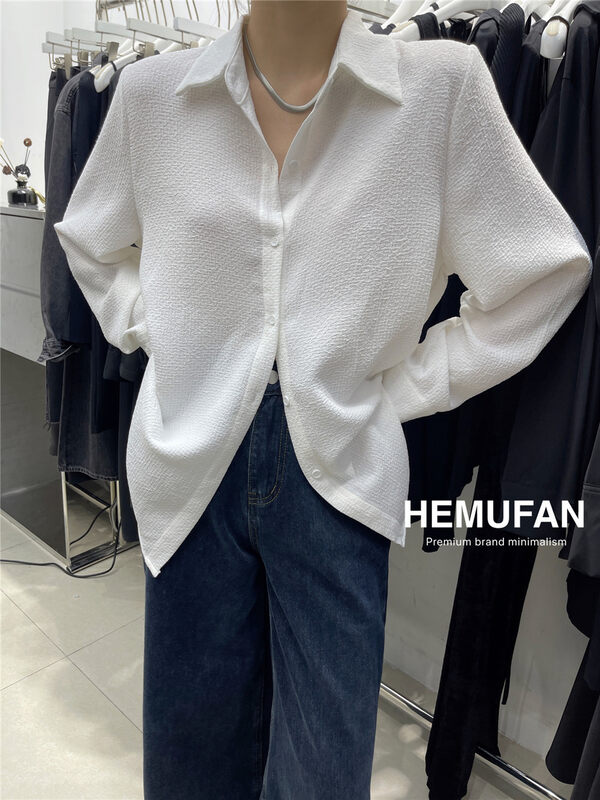 New in autumn!【HEMUFAN】Single-breasted striped simple texture shirt 3556# L