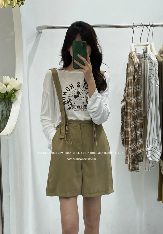 Autumn is new! [TEEM ING] ins fashionable overalls shorts + sunscreen printed T-shirt suit 22T533# HJY