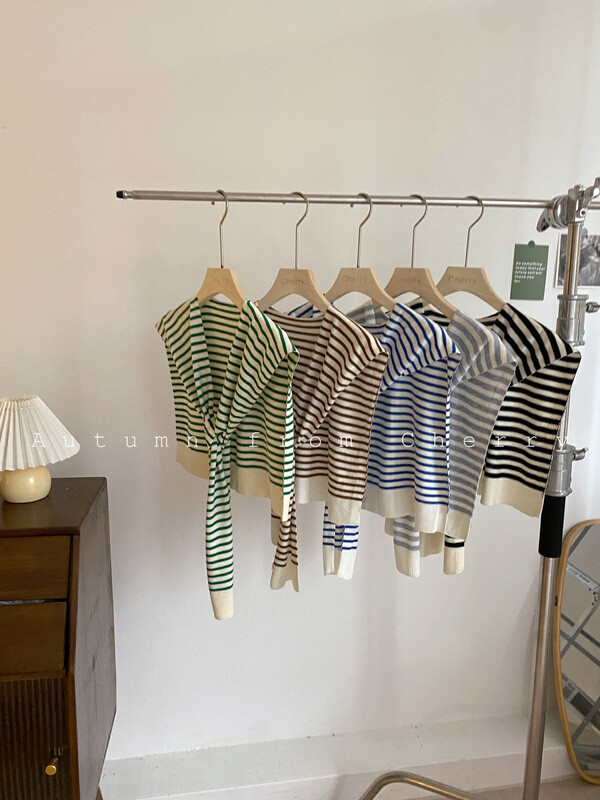 New autumn style! [cherrytudio] versatile Korean stripe knitted shawl 6719 # HBx