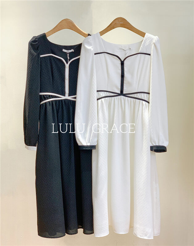初秋上新!【LULU GRACE】撞色邊氣質連衣裙  6552#  ZJY