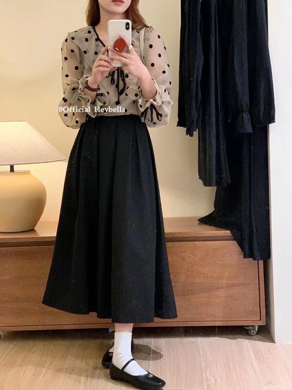 New in early autumn!【HEY BELLA】Korean style lace-up polka dot shirt 1833# L