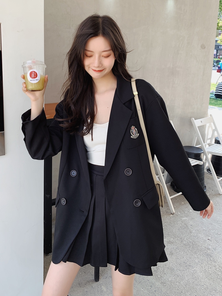 Net red fried street black small suit jacket women's college style all-match 2022 spring and autumn new casual suit women