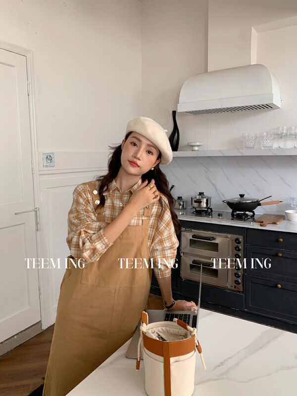 New in autumn! [TEEM ING] Age-reducing plaid loose shirt 22T821# HJY