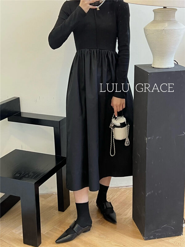 New in autumn! [LULU GRACE] Round neck casual stitching casual dress 6580# ZJY