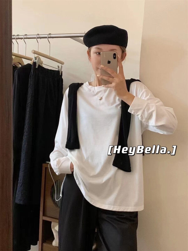 New in early autumn! [HEY BELLA] Simple solid color loose long-sleeved T-shirt 5308# LL