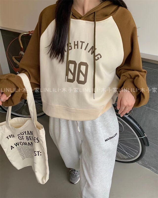 New in early autumn! [Muzijia] Korean version of the contrast color hooded sweater 80052# LSW