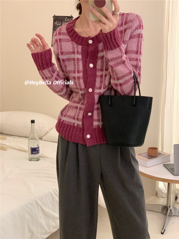 New in autumn!【HEY BELLA】Single-breasted round neck comfortable knitted cardigan B9126# L